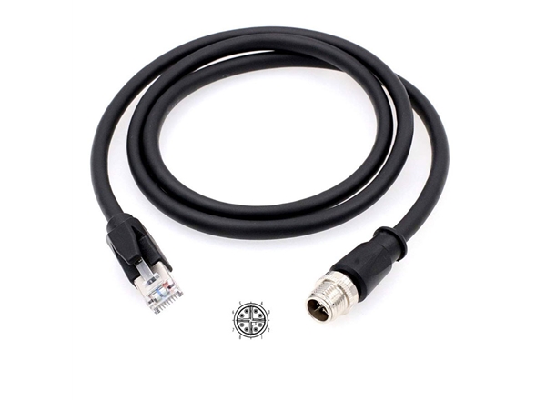 M12連接器4芯（xīn）8芯轉RJ45網絡水（shuǐ）晶頭傳感器五（wǔ）類屏蔽線A-D型防水插頭